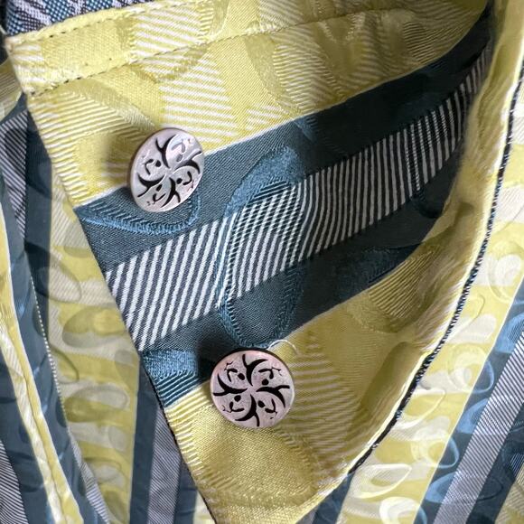 Robert Graham Button Down Stripes Accent Cuffs Silk Cotton Shirt Men's Large - Picture 9 of 10
